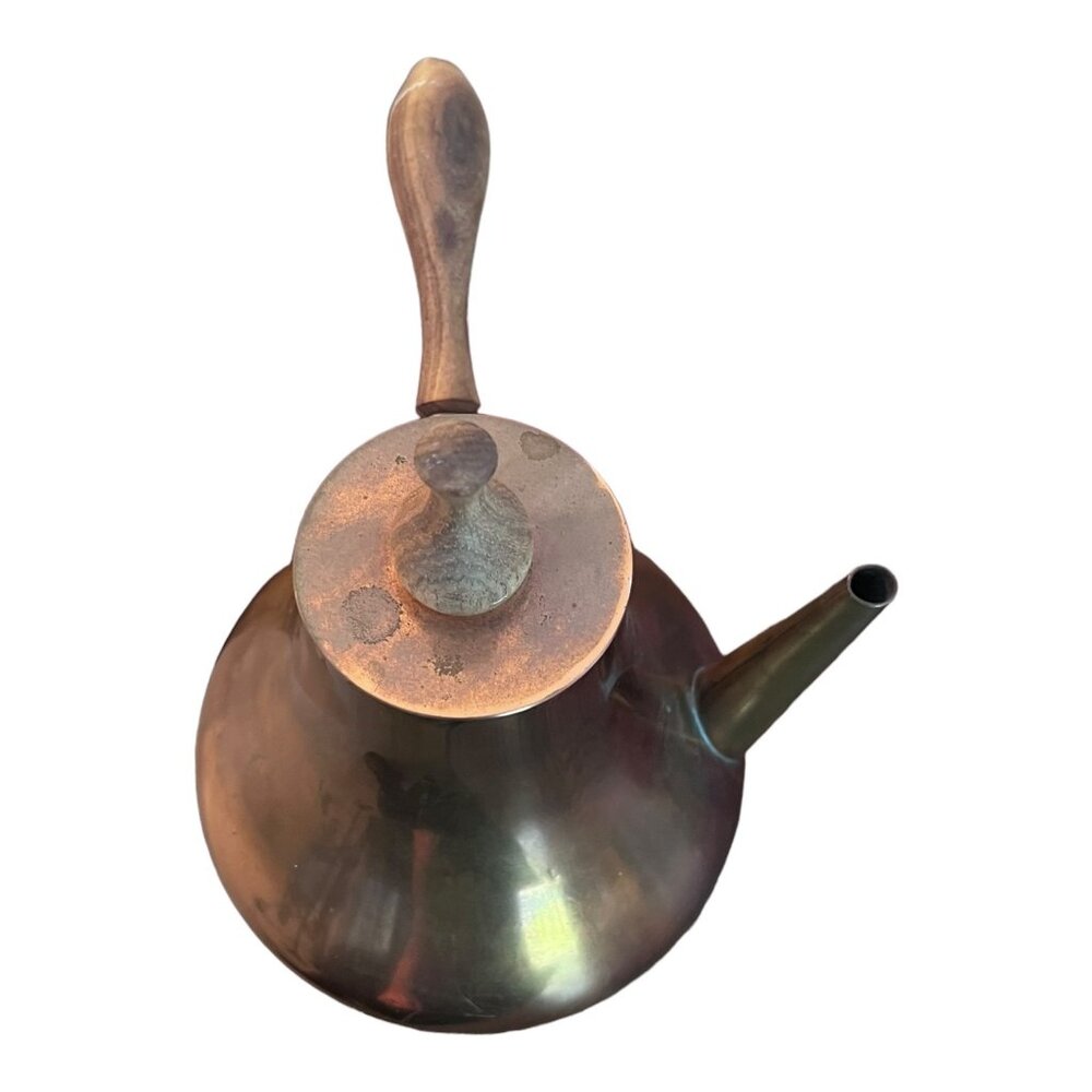 Vtg Brass Teapot With Wood Handle Wide Decorative Coffee Pot Boho Kitchen India